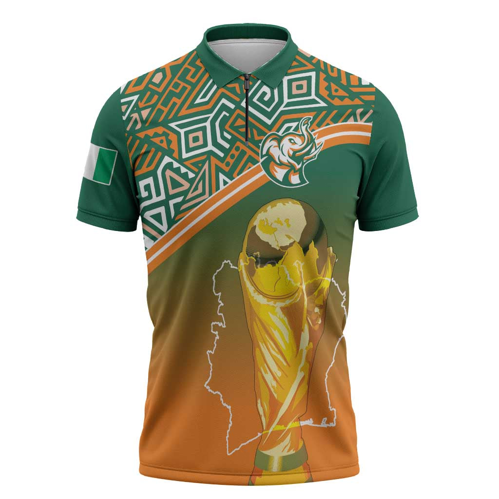 Ivory Coast Football Tribal Patterns Zipper Polo Shirt WC2026 - African Pride