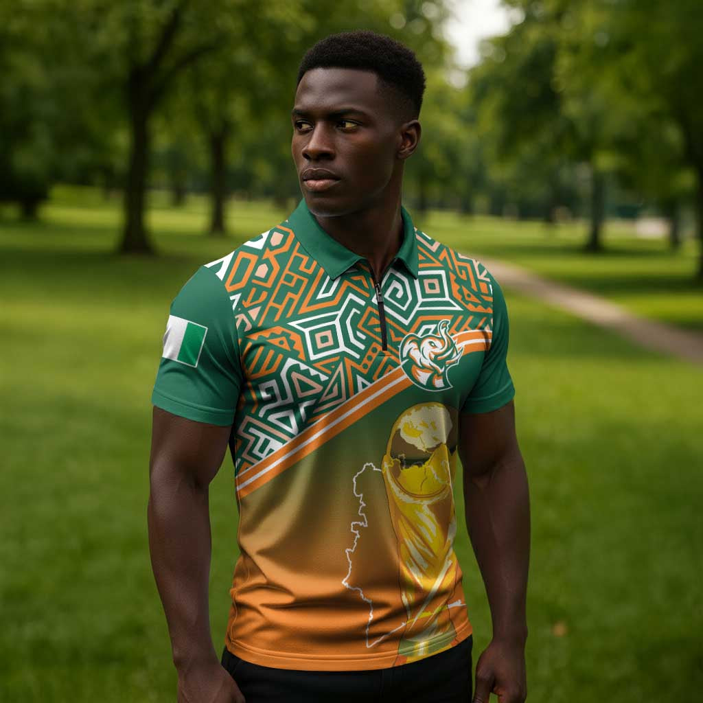 Ivory Coast Football Tribal Patterns Zipper Polo Shirt WC2026 - African Pride