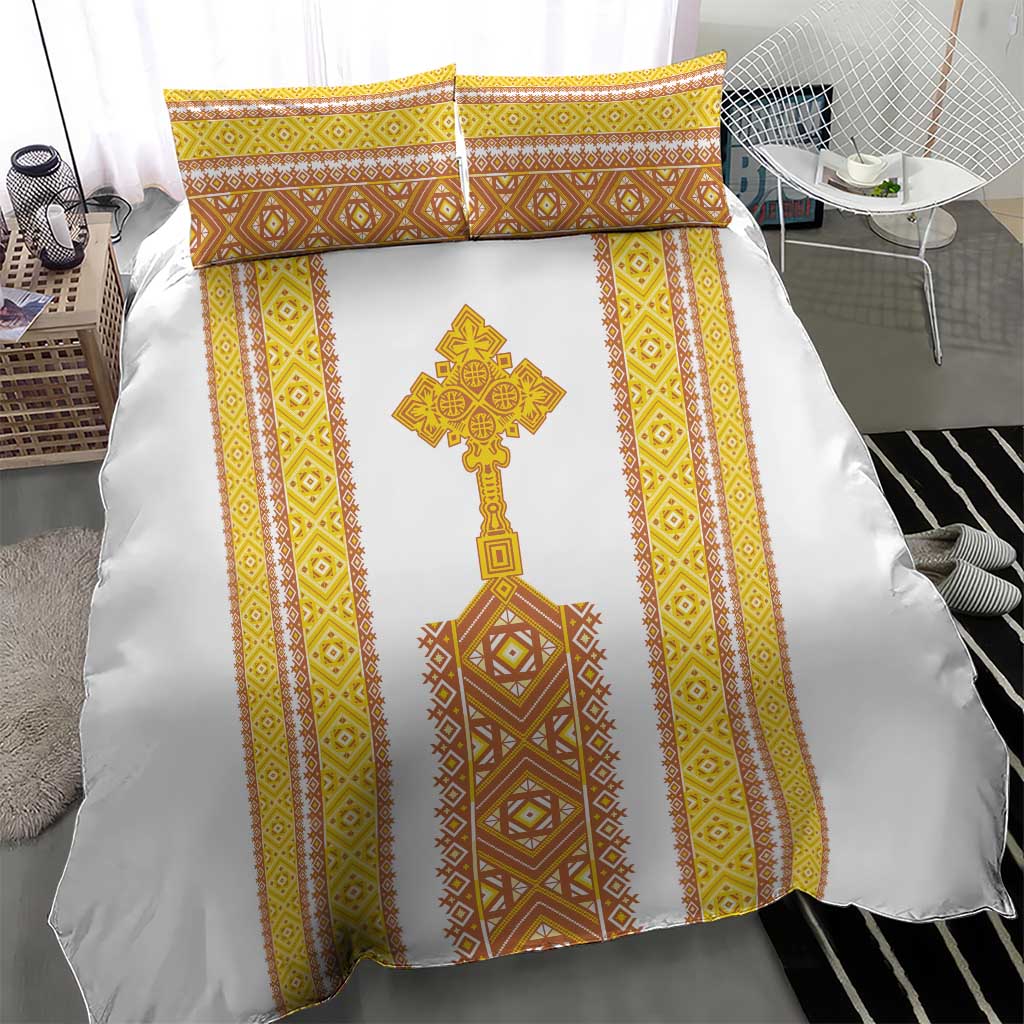 Habesha Motifs Ethiopia Bedding Set Tilet White Gold