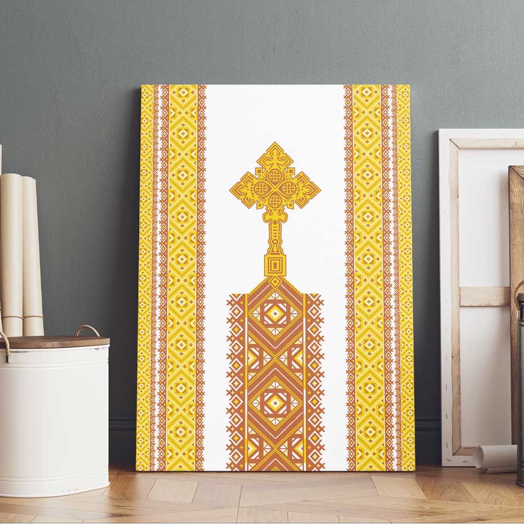 Habesha Motifs Ethiopia Canvas Wall Art Tilet White Gold