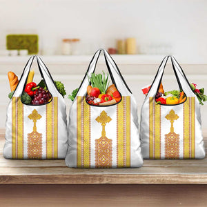 Habesha Motifs Ethiopia Grocery Bag Tilet White Gold