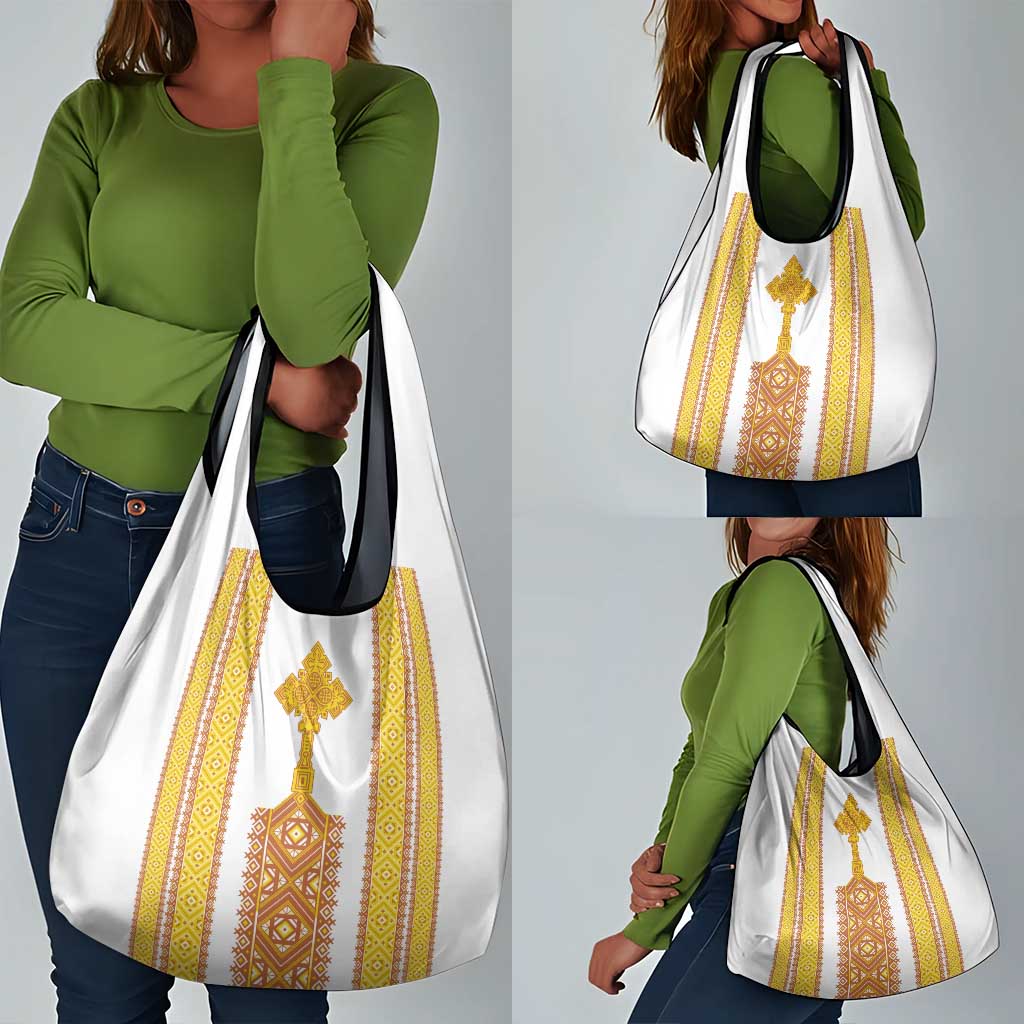 Habesha Motifs Ethiopia Grocery Bag Tilet White Gold