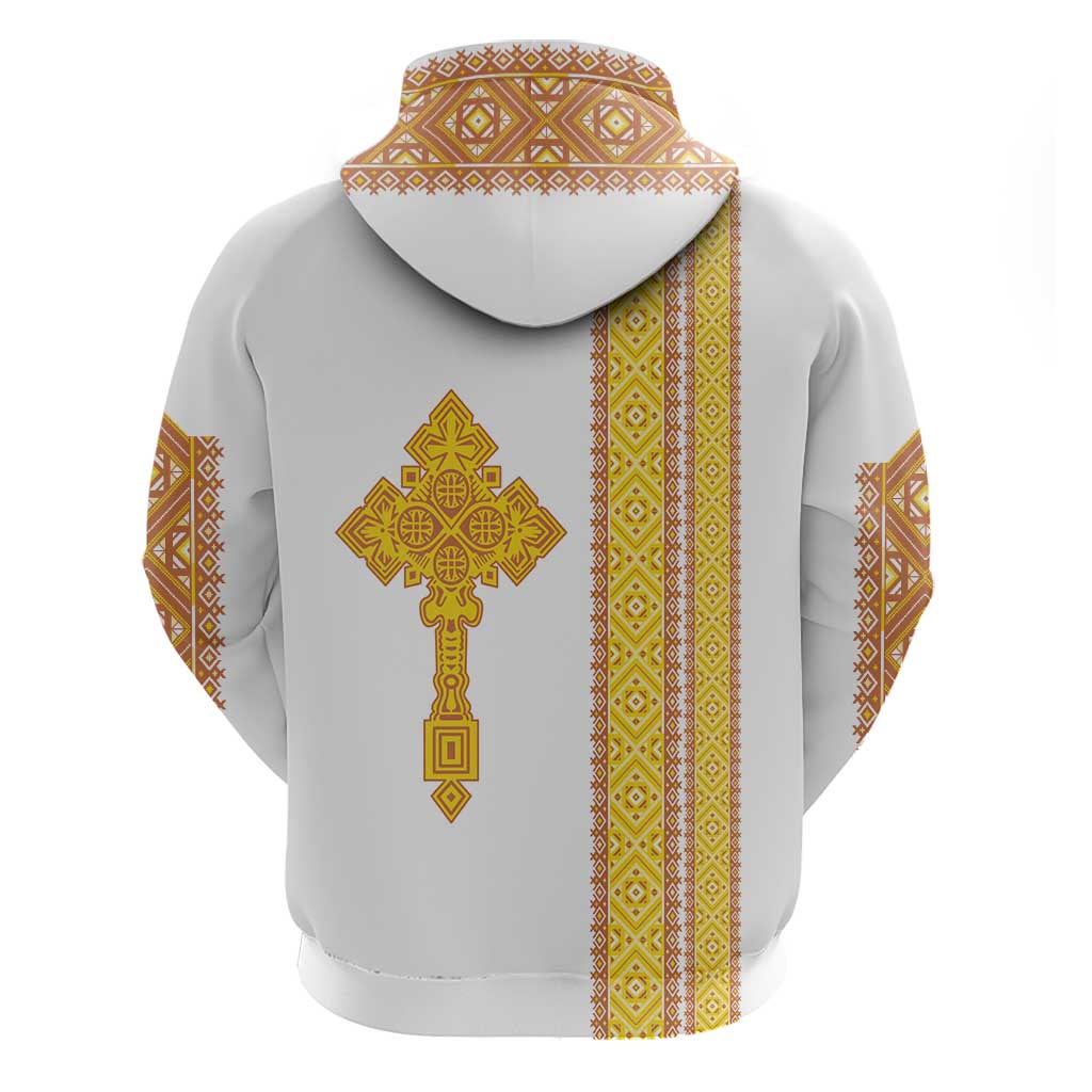 Habesha Motifs Ethiopia Hoodie Tilet White Gold