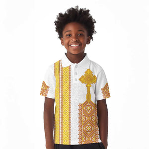Habesha Motifs Ethiopia Kid Polo Shirt Tilet White Gold