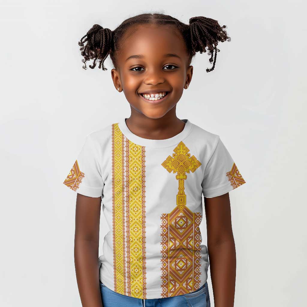 Habesha Motifs Ethiopia Kid T shirt Tilet White Gold