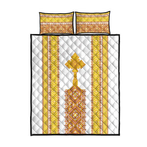 Habesha Motifs Ethiopia Quilt Bed Set Tilet White Gold