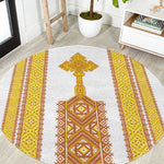 Habesha Motifs Ethiopia Round Carpet Tilet White Gold