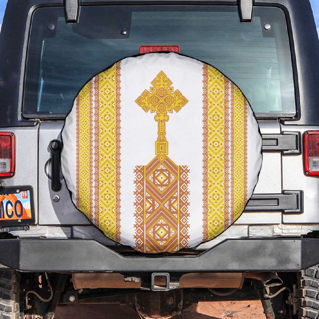Habesha Motifs Ethiopia Spare Tire Cover Tilet White Gold