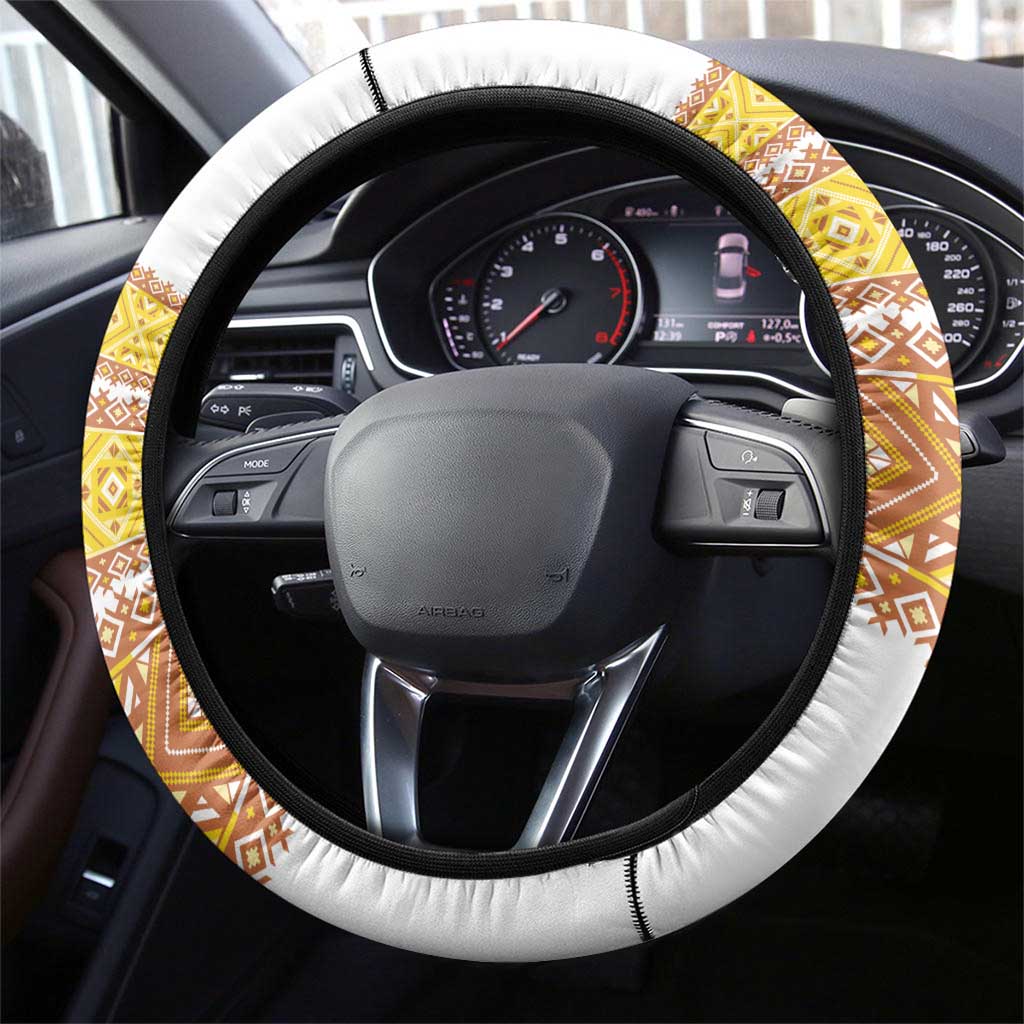 Habesha Motifs Ethiopia Steering Wheel Cover Tilet White Gold