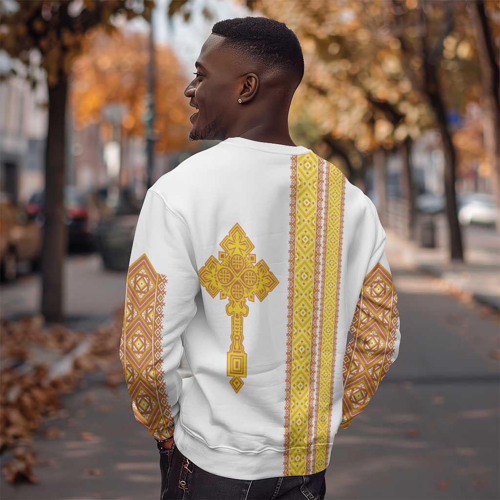 Habesha Motifs Ethiopia Sweatshirt Tilet White Gold