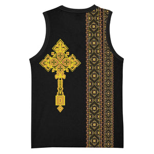 Habesha Motifs Ethiopia Basketball Jersey Tilet Black Gold LT7