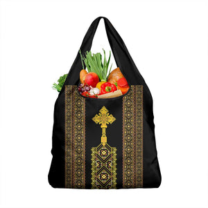 Habesha Motifs Ethiopia Grocery Bag Tilet Black Gold