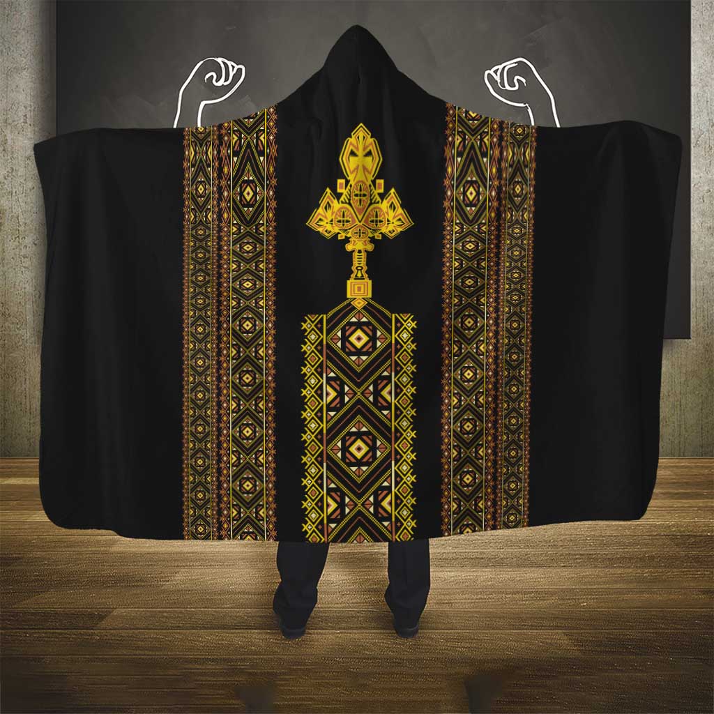 Habesha Motifs Ethiopia Hooded Blanket Tilet Black Gold