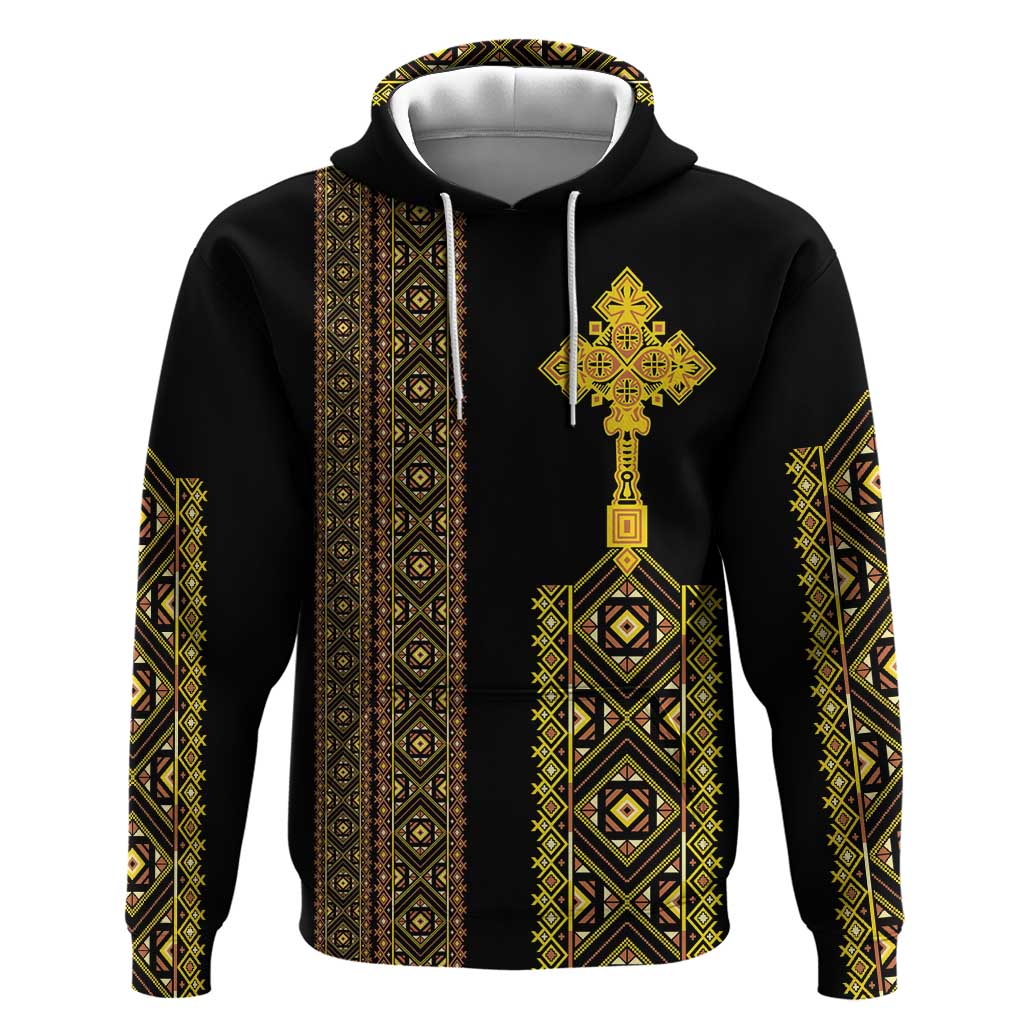 Habesha Motifs Ethiopia Hoodie Tilet Black Gold
