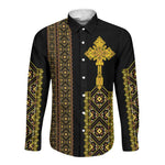 Habesha Motifs Ethiopia Long Sleeve Button Shirt Tilet Black Gold