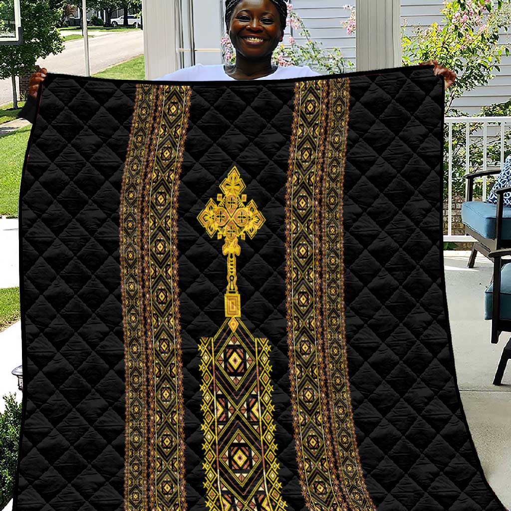 Habesha Motifs Ethiopia Quilt Tilet Black Gold