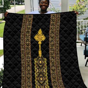 Habesha Motifs Ethiopia Quilt Tilet Black Gold