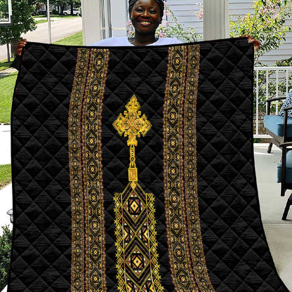 Habesha Motifs Ethiopia Quilt Tilet Black Gold