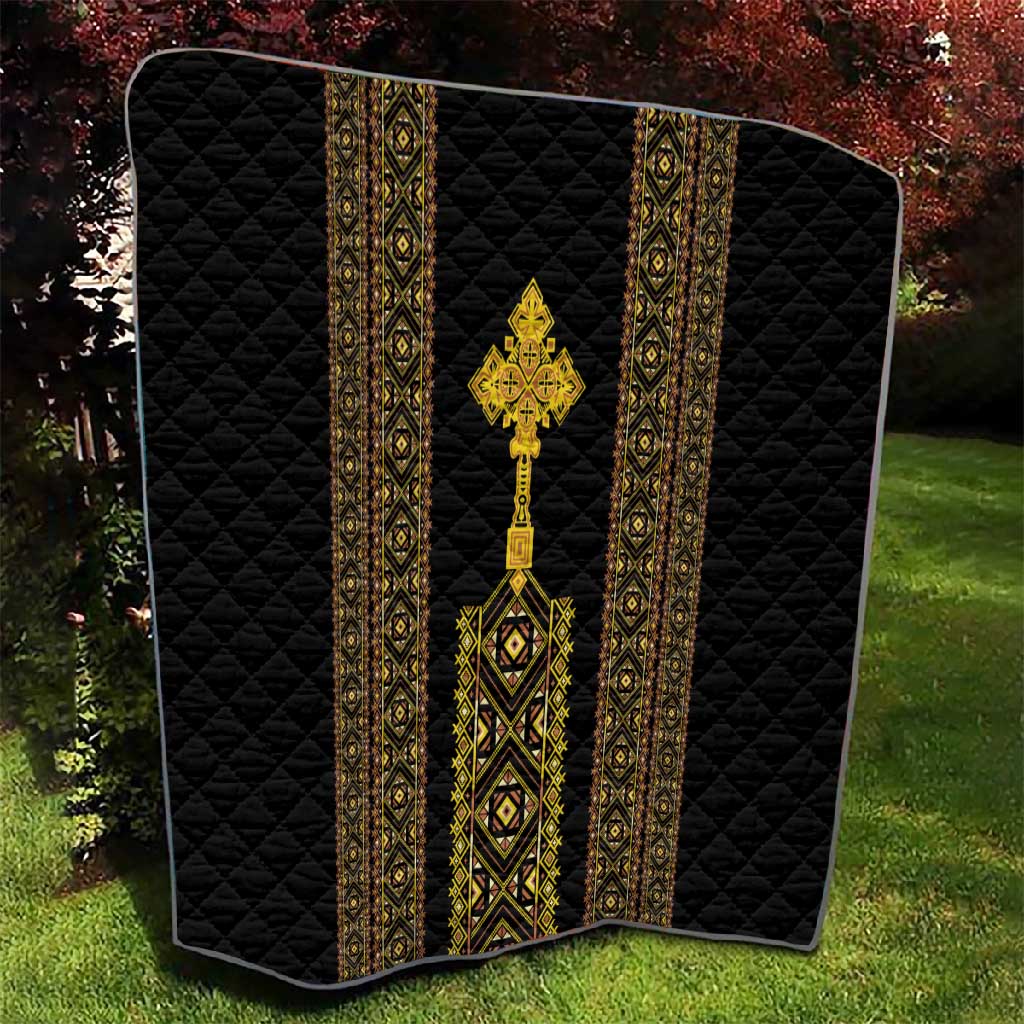 Habesha Motifs Ethiopia Quilt Tilet Black Gold