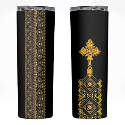 Habesha Motifs Ethiopia Skinny Tumbler Tilet Black Gold