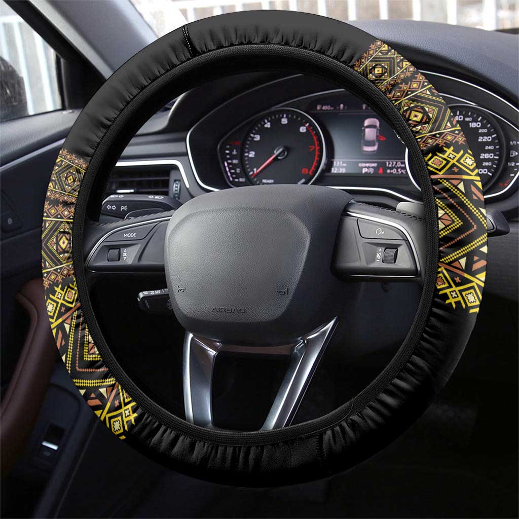 Habesha Motifs Ethiopia Steering Wheel Cover Tilet Black Gold