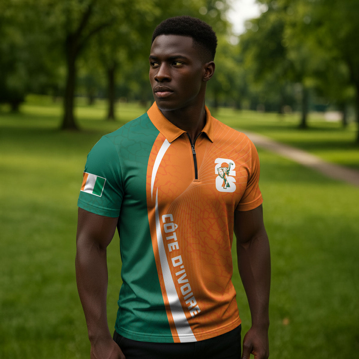 Cote d'Ivoire WC2026 Custom Zipper Polo Shirt Making History - GO Elephants