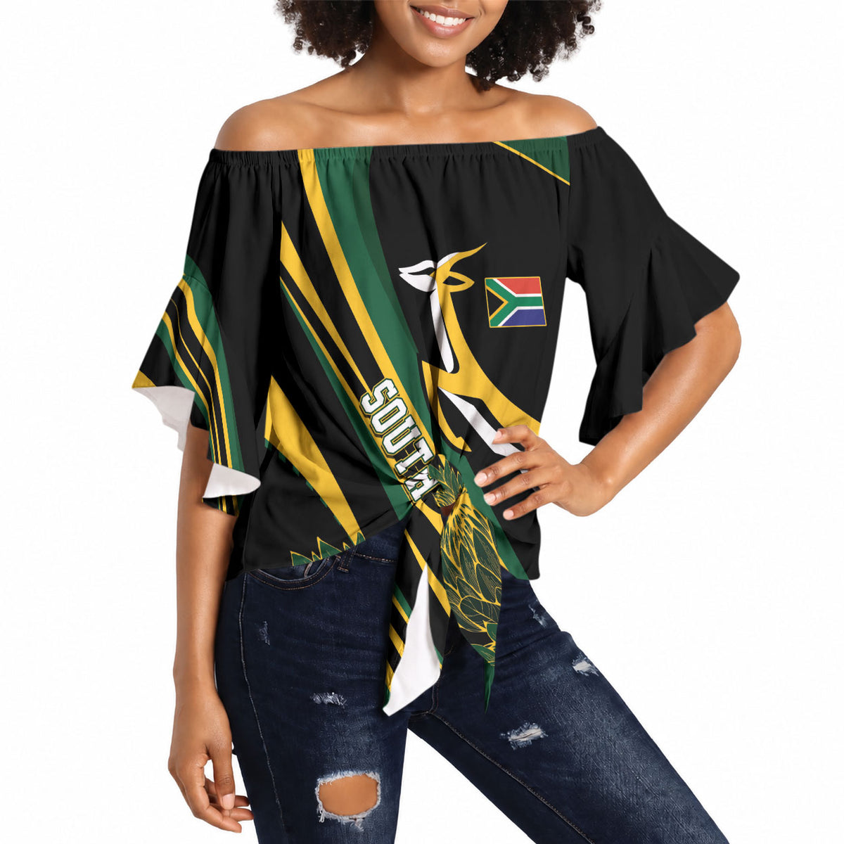 South Africa Bokke Modern Simple Motifs Off Shoulder Wrap Waist Top