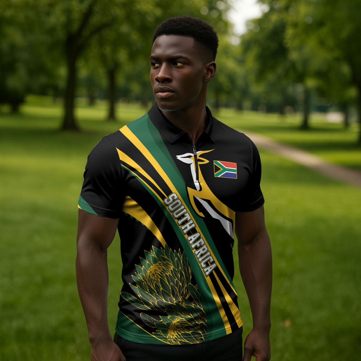 South Africa Bokke Modern Simple Motifs Zipper Polo Shirt