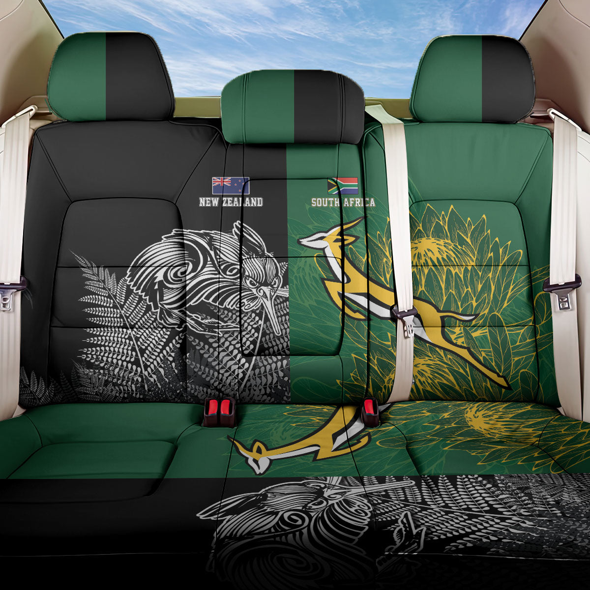 South Africa - New Zealand Greatest Rivals Rugby Back Car Seat Cover Bokke Vs Kiwi