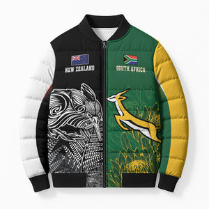 South Africa - New Zealand Greatest Rivals Rugby Custom Bomber Puffer Jacket Bokke Vs Kiwi