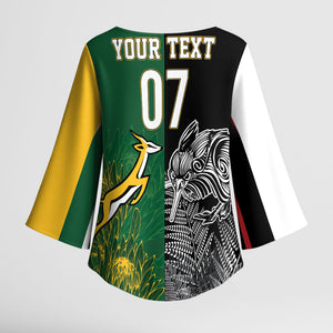 South Africa - New Zealand Greatest Rivals Rugby Custom Kimono Sleeve Blouse Bokke Vs Kiwi