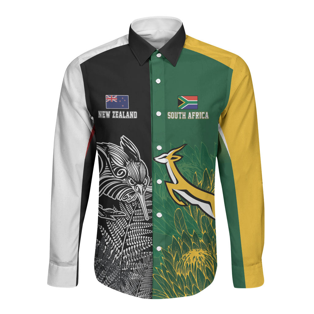 South Africa - New Zealand Greatest Rivals Rugby Custom Long Sleeve Button Shirt Bokke Vs Kiwi