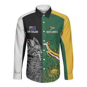 South Africa - New Zealand Greatest Rivals Rugby Custom Long Sleeve Button Shirt Bokke Vs Kiwi
