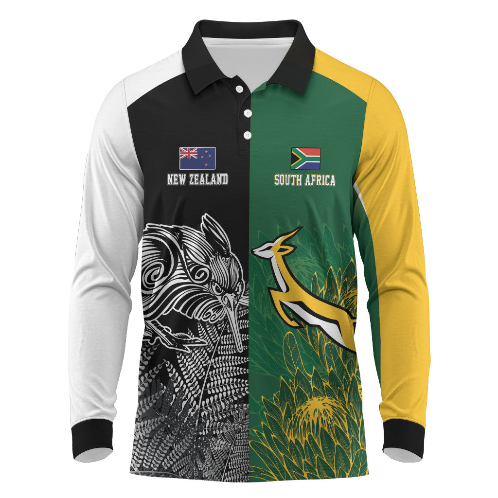 South Africa - New Zealand Greatest Rivals Rugby Custom Long Sleeve Polo Shirt Bokke Vs Kiwi