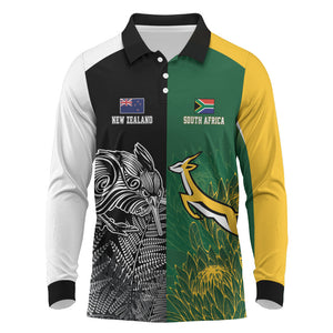 South Africa - New Zealand Greatest Rivals Rugby Custom Long Sleeve Polo Shirt Bokke Vs Kiwi