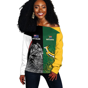 South Africa - New Zealand Greatest Rivals Rugby Custom Off Shoulder Sweater Bokke Vs Kiwi