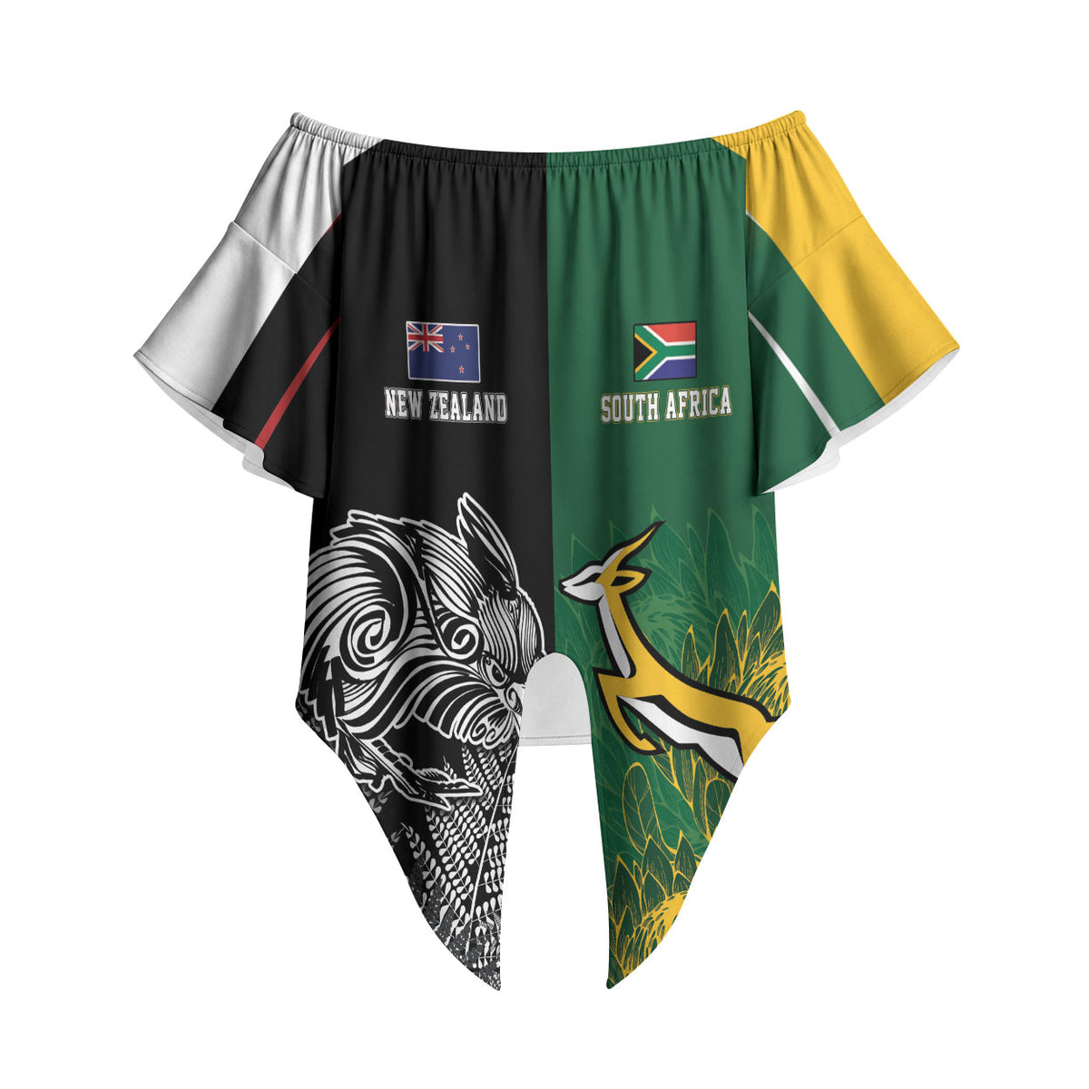 South Africa - New Zealand Greatest Rivals Rugby Custom Off Shoulder Wrap Waist Top Bokke Vs Kiwi