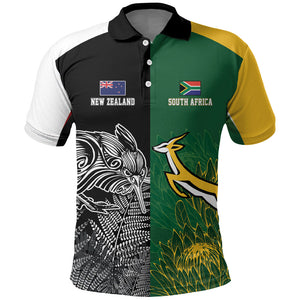 South Africa - New Zealand Greatest Rivals Rugby Custom Polo Shirt Bokke Vs Kiwi