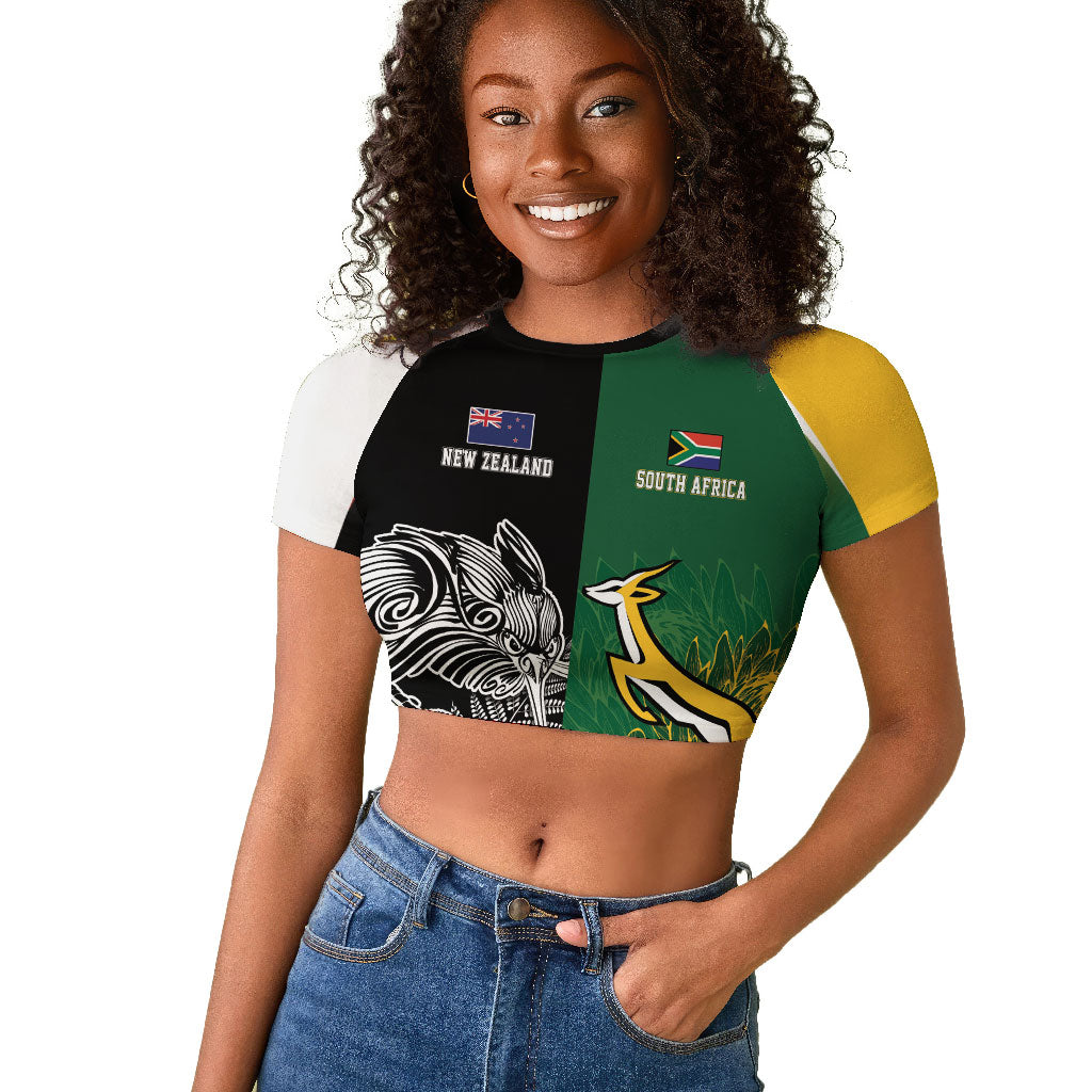 South Africa - New Zealand Greatest Rivals Rugby Custom Raglan Cropped T shirt Bokke Vs Kiwi