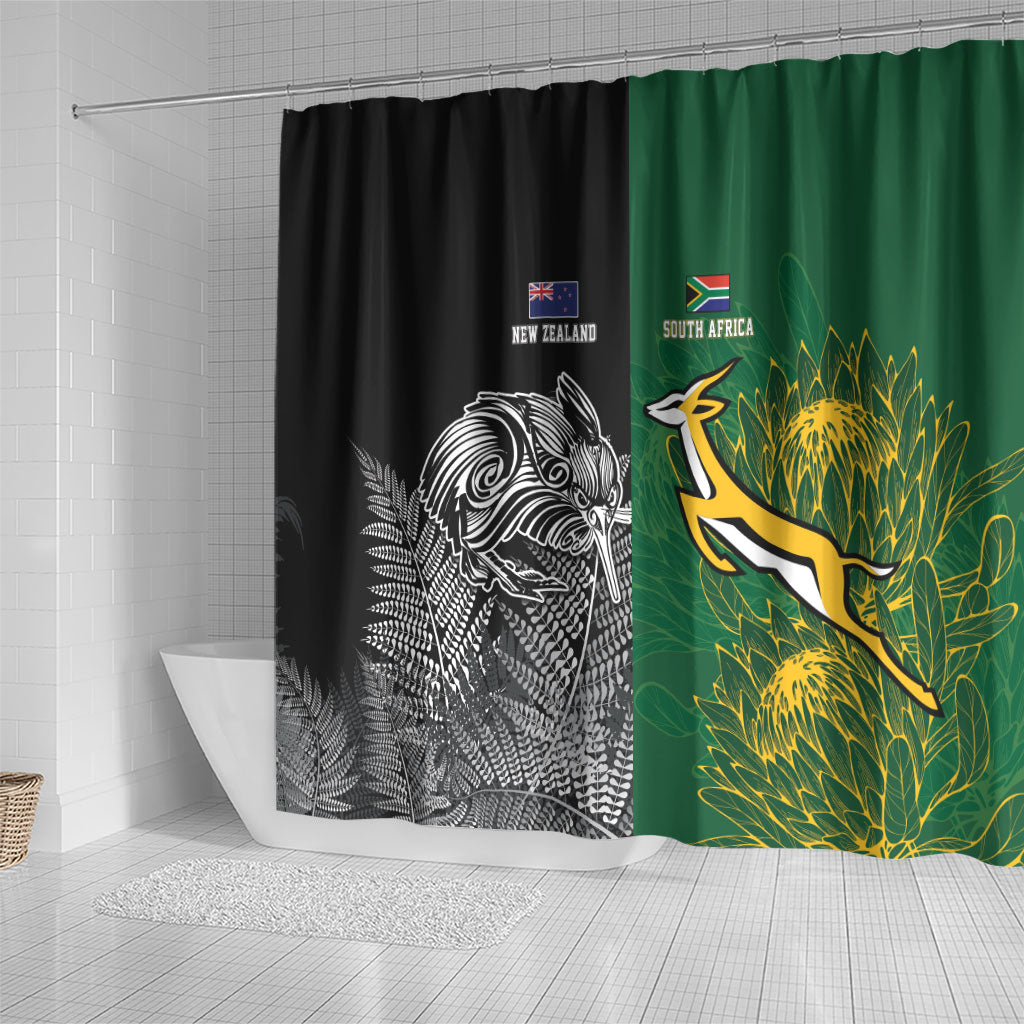 South Africa - New Zealand Greatest Rivals Rugby Shower Curtain Bokke Vs Kiwi