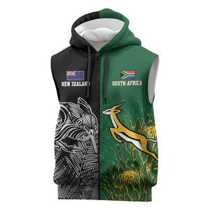 South Africa - New Zealand Greatest Rivals Rugby Custom Sleeveless Zip Hoodie Bokke Vs Kiwi