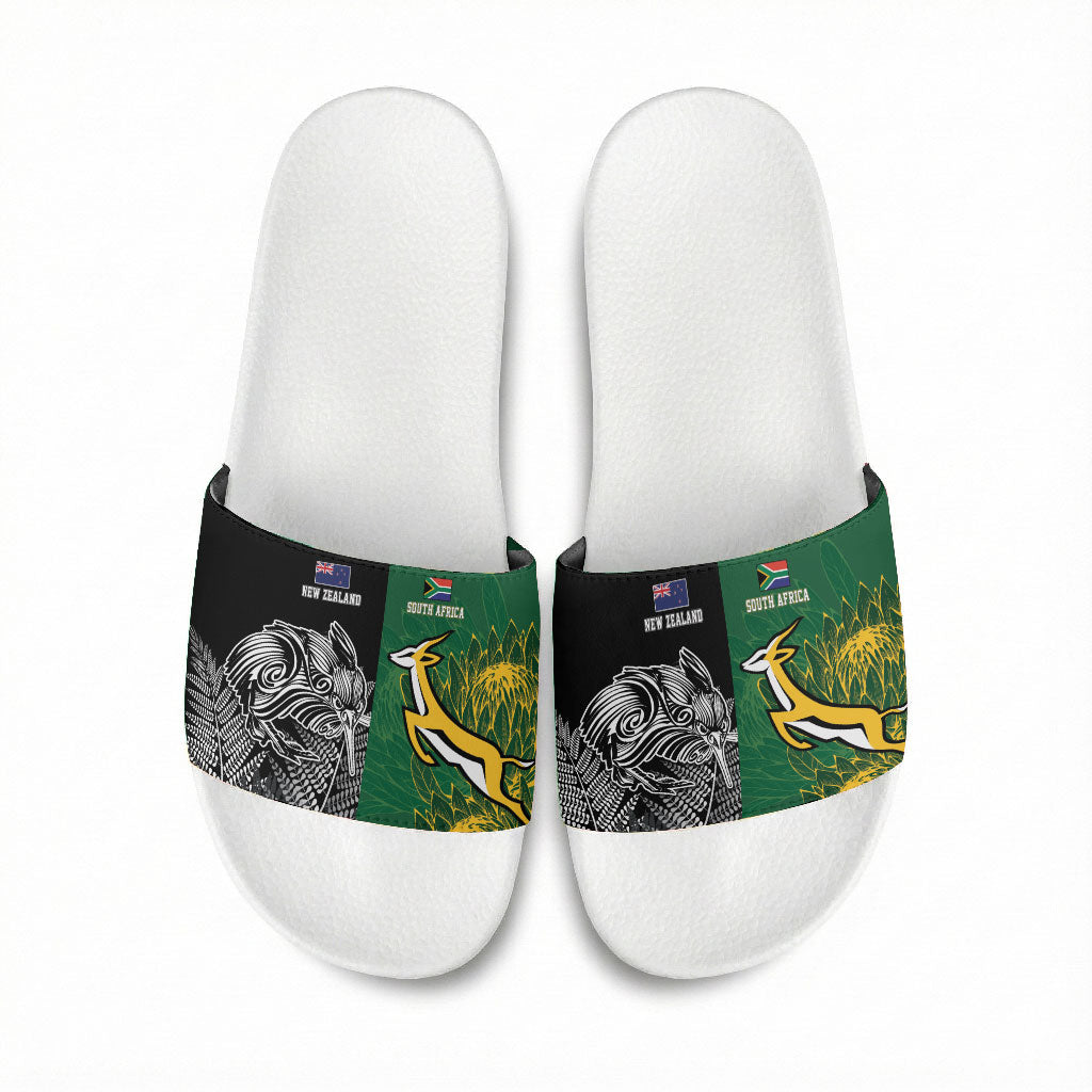 South Africa - New Zealand Greatest Rivals Rugby Slide Sandals Bokke Vs Kiwi
