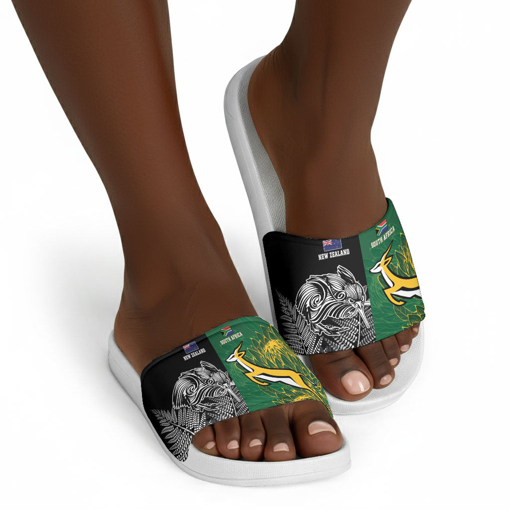 South Africa - New Zealand Greatest Rivals Rugby Slide Sandals Bokke Vs Kiwi