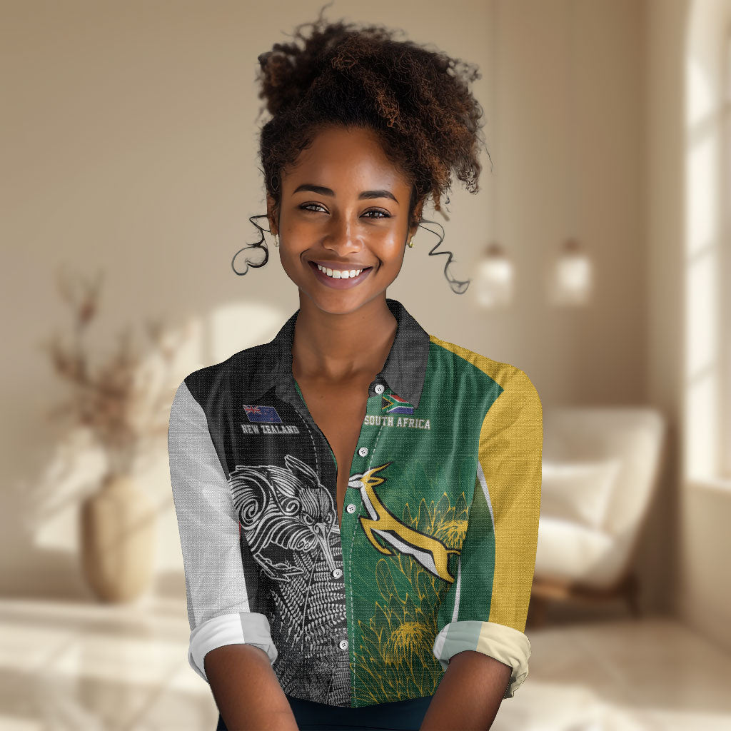 South Africa - New Zealand Greatest Rivals Rugby Custom Women Casual Shirt Bokke Vs Kiwi