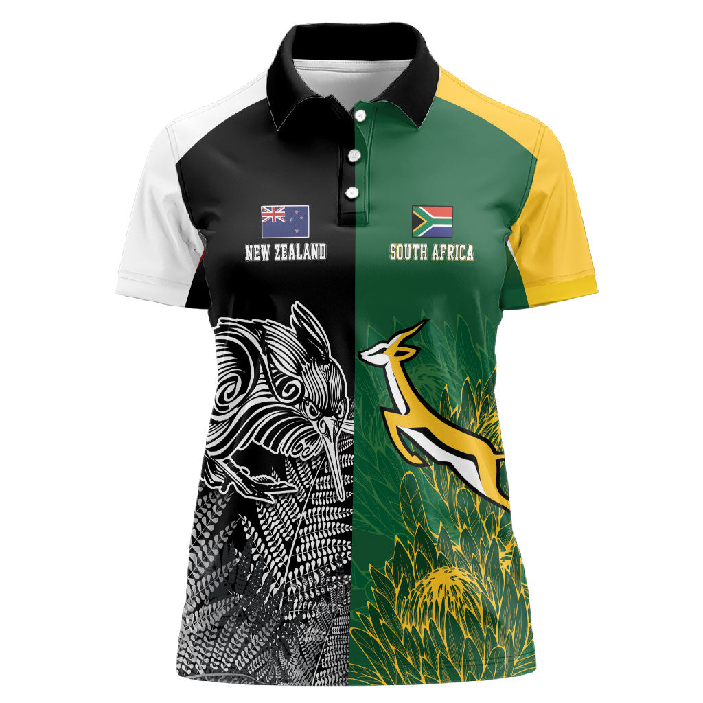 South Africa - New Zealand Greatest Rivals Rugby Custom Women Polo Shirt Bokke Vs Kiwi