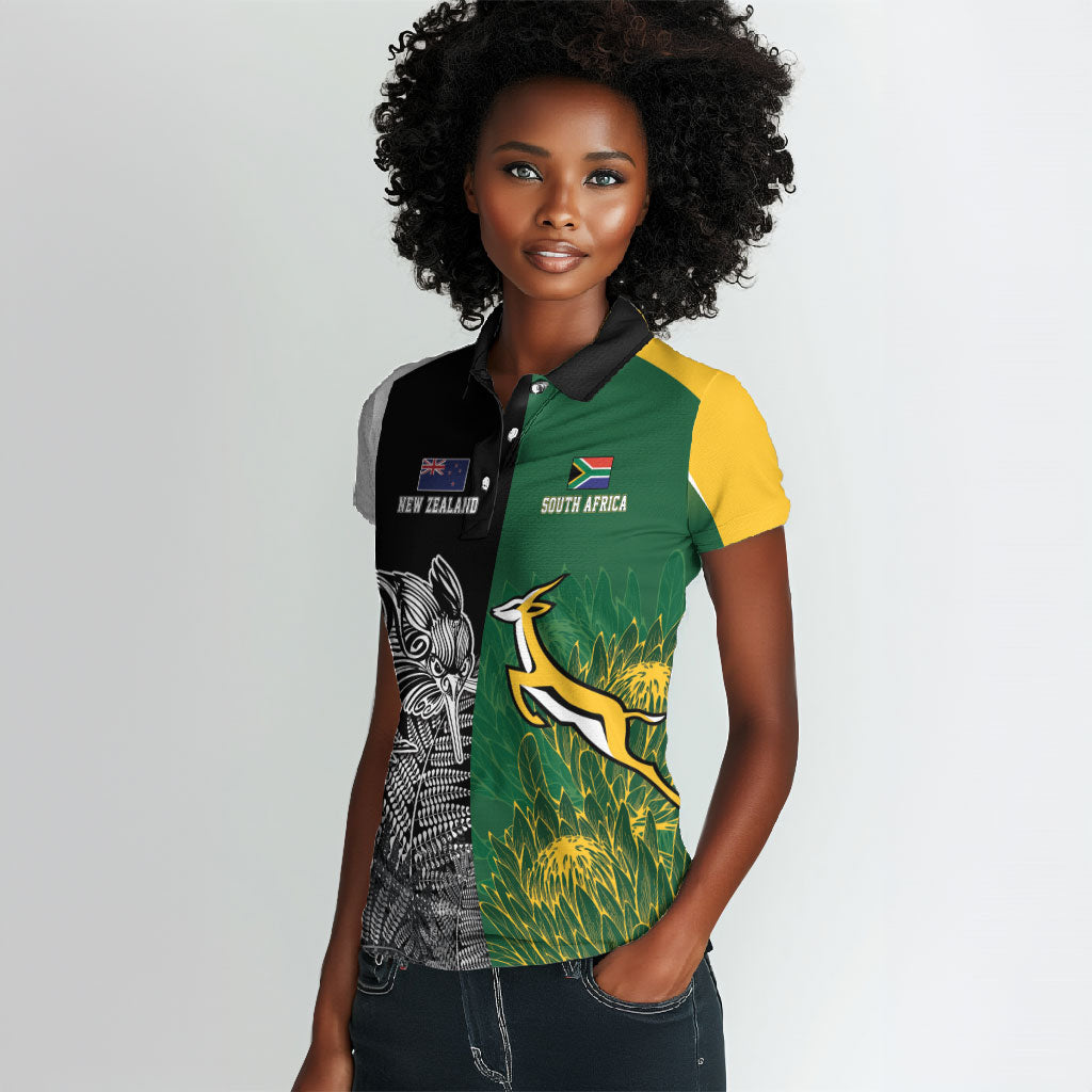 South Africa - New Zealand Greatest Rivals Rugby Custom Women Polo Shirt Bokke Vs Kiwi