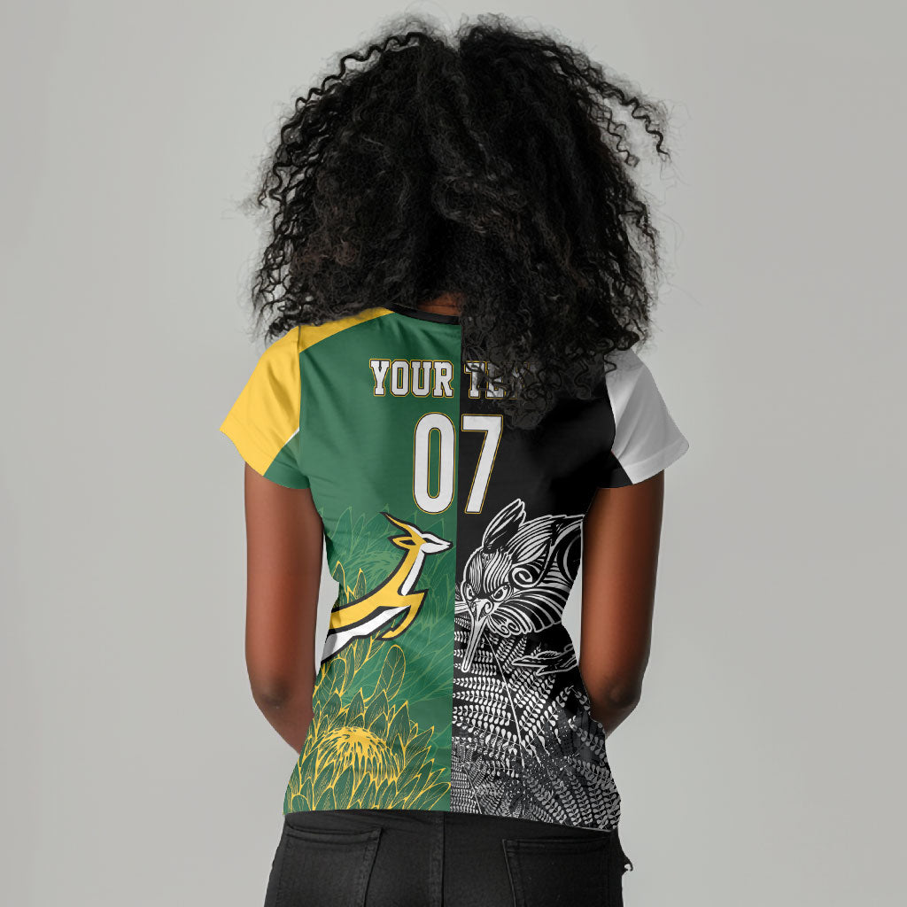 South Africa - New Zealand Greatest Rivals Rugby Custom Women V-Neck T-Shirt Bokke Vs Kiwi