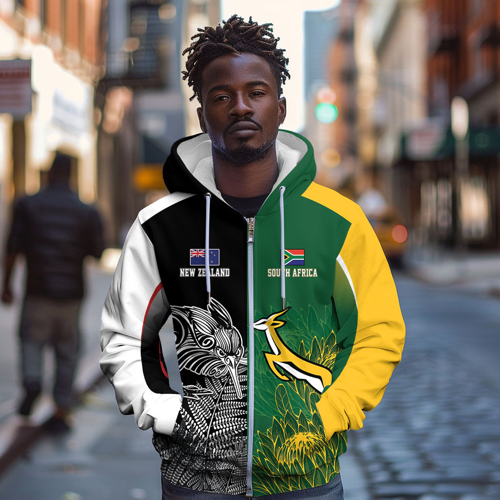 South Africa - New Zealand Greatest Rivals Rugby Custom Zip Hoodie Bokke Vs Kiwi