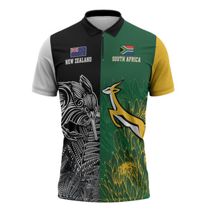 South Africa - New Zealand Greatest Rivals Rugby Custom Zipper Polo Shirt Bokke Vs Kiwi
