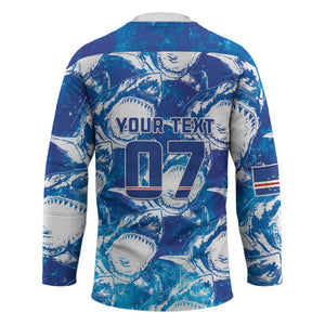 Cabo Verde WC2026 Prematch Guernsey Inspired Custom Hockey Jersey Tubaroes Azuis Making History